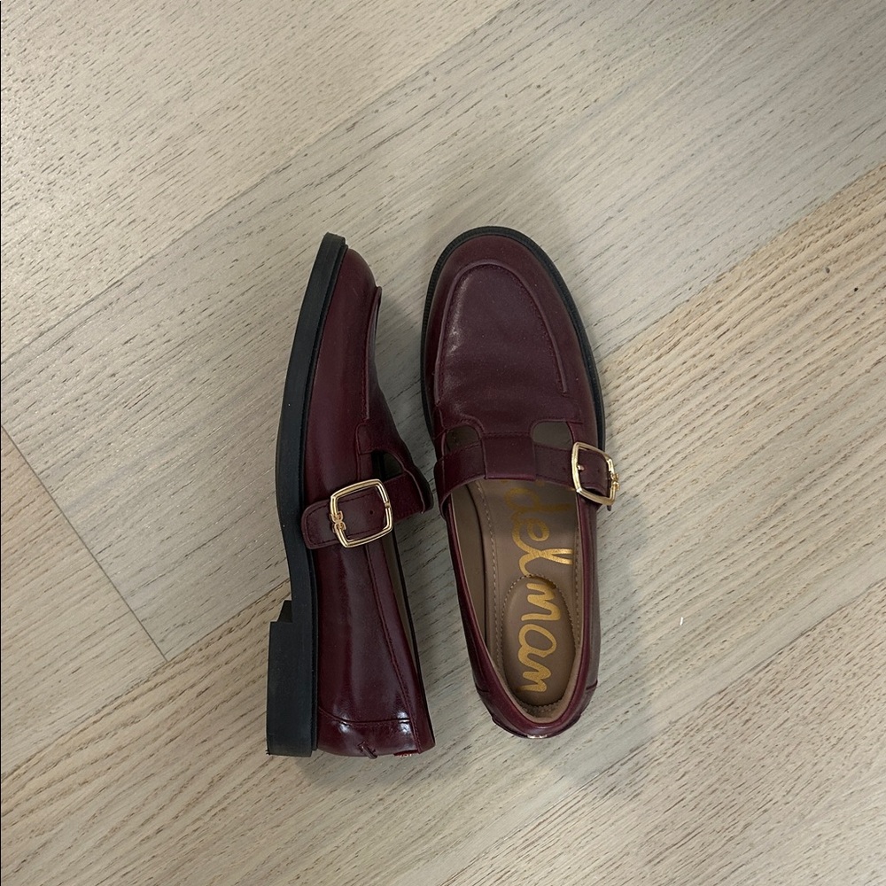 Sam Edelman Maroon Loafers with Gold Buckle